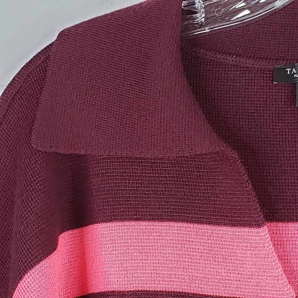Talbots Sweater Women's Plus Size 1X Petite Pink Maroon Striped LS Collared